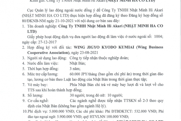 Hợp đồng cung ứng lao động Wing Jigyo Kyodo Kumiai